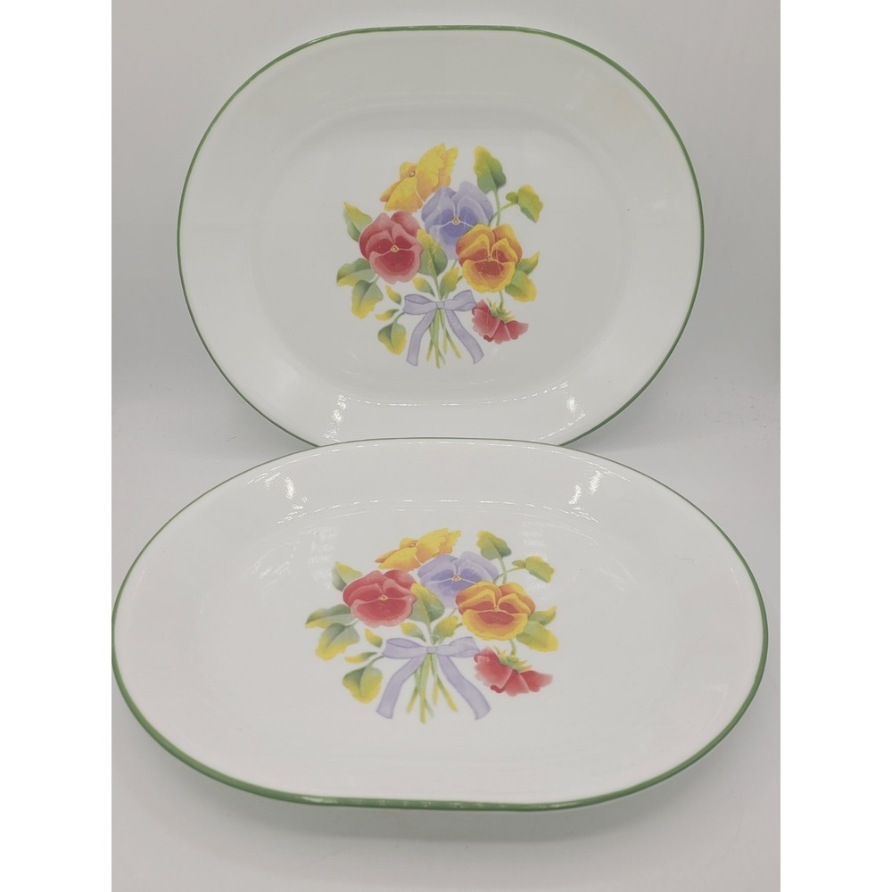 Set Of Two Corelle Summer Blush Pansies Platter 10x12 In.